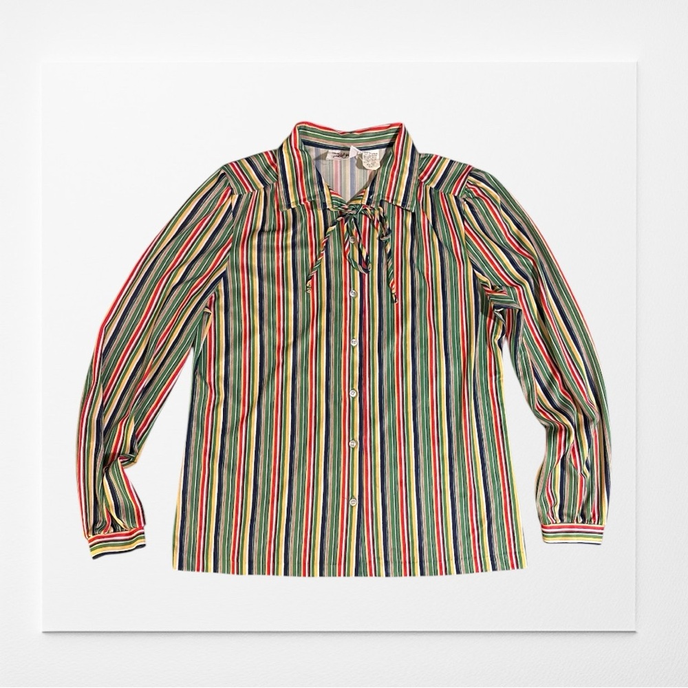 Vintage ADRIANNE ROSS Multicolor Striped Button-Up, Size 16